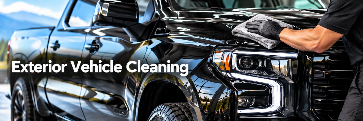 Glossy pickup truck being professionally cleaned