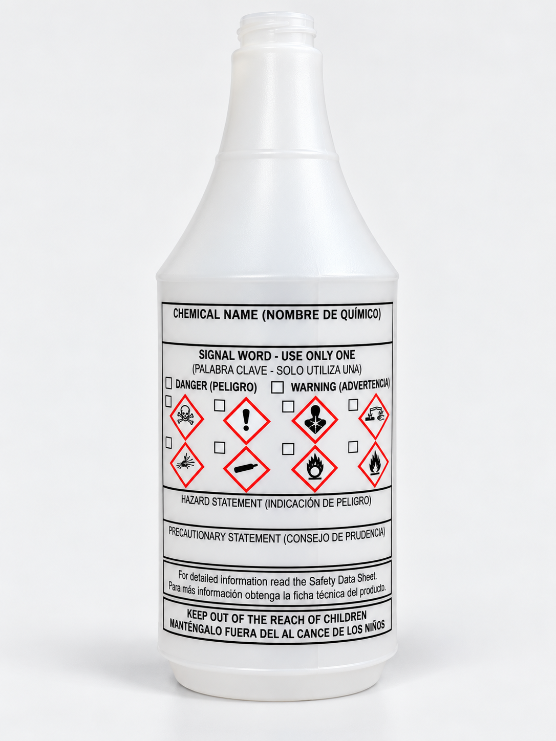 AutoBrite Plastic Quart Bottle back view with secondary container safety label