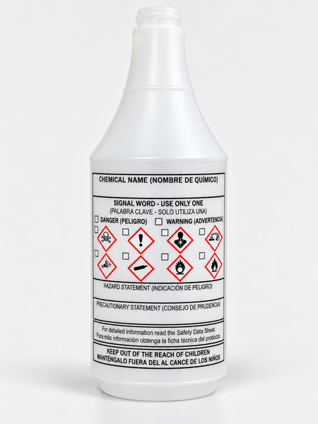 AutoBrite Plastic Quart Bottle back view with secondary container safety label